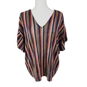 Vanessa Virginia Blouse Women Medium Multicolor Striped Knit V-Neck Flutter Slv